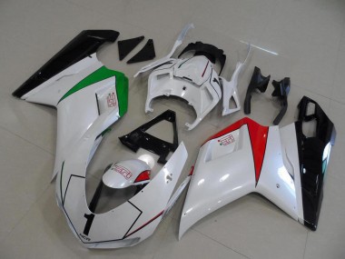 Carenagem Ducati 848 1098 1198 2007-2014 - Branco Pérola & Italy Bandeira