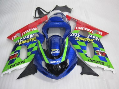 Carenagem GSXR 600 K1 K2 K3 2001-2003 - Azul Verde Vermelho Telefumia Movistar